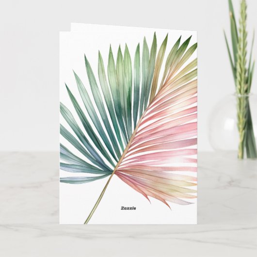 Tropische roze groene blad bruiloft kaart (Achterkant)