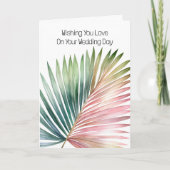 Tropische roze groene blad bruiloft kaart (Voorkant)