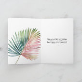 Tropische roze groene blad bruiloft kaart (Binnen)