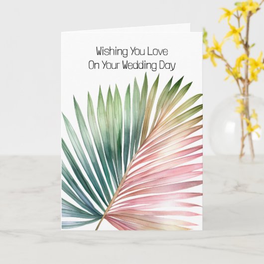 Tropische roze groene blad bruiloft kaart (Gele Bloem)