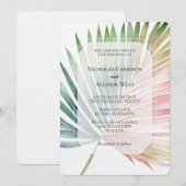 Tropische roze groene blad bruiloft kaart (Voorkant / Achterkant)