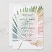 Tropische roze groene blad bruiloft kaart (Voorkant)