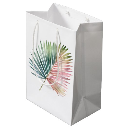 Tropische roze groene blad bruiloft medium cadeauzakje (Achterkant Gekanteld)
