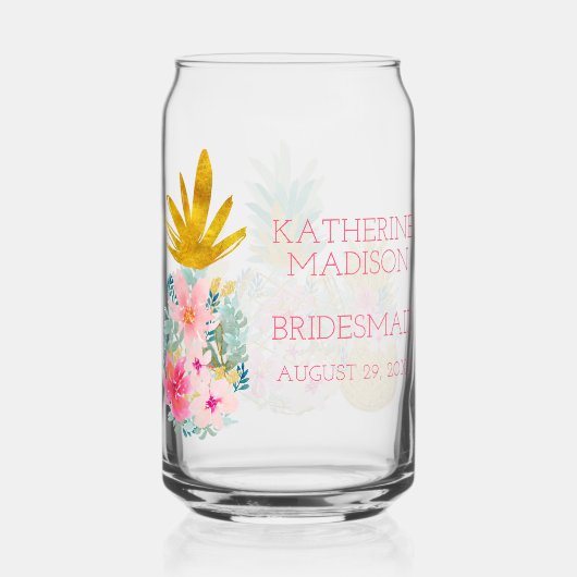 Tropische Roze Groene en Gouden Bloemen Ananas Blikvorm Glas (Achterkant)