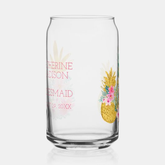 Tropische Roze Groene en Gouden Bloemen Ananas Blikvorm Glas (Rechts)