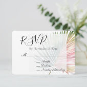 Tropische Roze Groene Leaf Wedding RSVP Informatiekaartje (Staand voorkant)