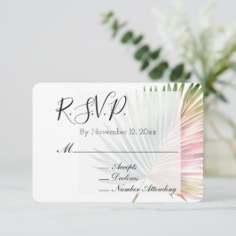Tropische Roze Groene Leaf Wedding RSVP Informatiekaartje