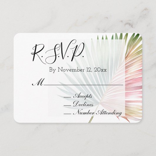 Tropische Roze Groene Leaf Wedding RSVP Informatiekaartje (Voorkant)