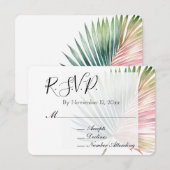 Tropische Roze Groene Leaf Wedding RSVP Informatiekaartje (Voorkant / Achterkant)