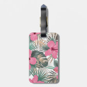 Tropische roze hibiscus bagagelabel (Achterkant verticaal)