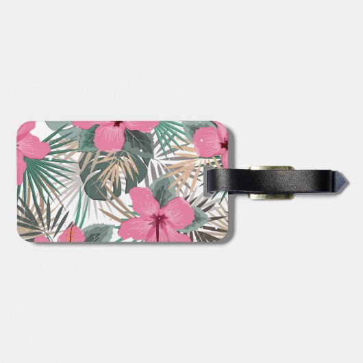 Tropische roze hibiscus bagagelabel (Achterkant horizontaal)
