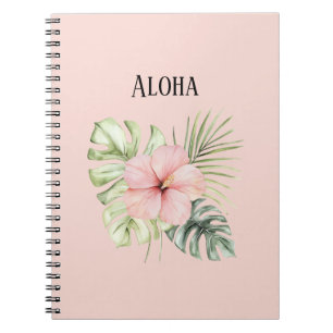Tropische Roze Hibiscus Bloem Bladeren Aloha Notitieboek