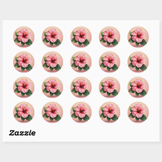 Tropische Roze Hibiscus Bloem Ronde Sticker (Vel)