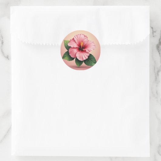 Tropische Roze Hibiscus Bloem Ronde Sticker (Tas)