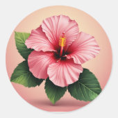 Tropische Roze Hibiscus Bloem Ronde Sticker (Voorkant)
