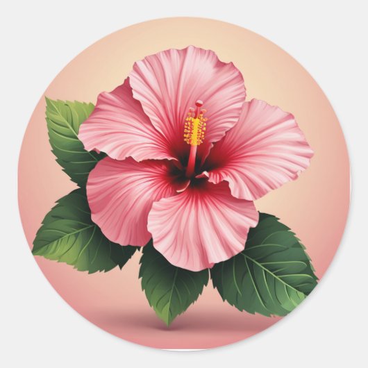 Tropische Roze Hibiscus Bloem Ronde Sticker (Voorkant)