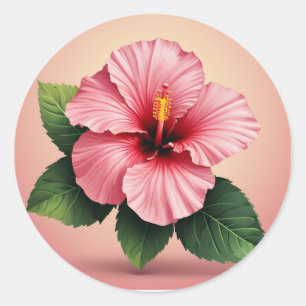 Tropische Roze Hibiscus Bloem Ronde Sticker