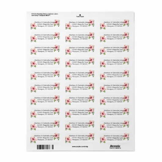 Tropische Roze Hibiscus Bloemenbruiloft Etiket (Full Sheet)