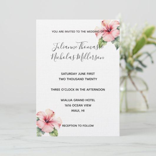 Tropische Roze Hibiscus Bloemenbruiloft Kaart (Staand voorkant)