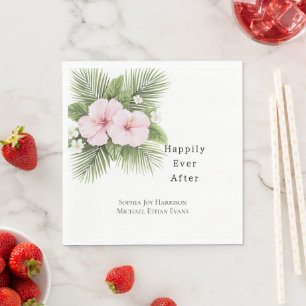 Tropische Roze Hibiscus Bloemige Bruiloft Servet