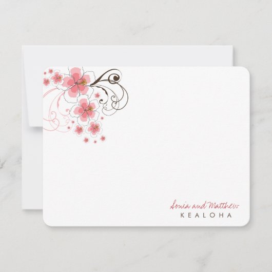 Tropische Roze Hibiscus Bruiloft Dank u Opmerking Notitiekaartje (Voorkant)