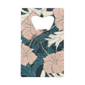 Tropische roze hibiscus, donkere achtergrond creditkaart flessenopener (Voorkant)