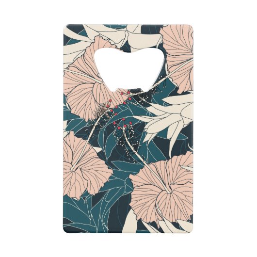 Tropische roze hibiscus, donkere achtergrond creditkaart flessenopener (Voorkant)