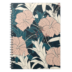 Tropische roze hibiscus, donkere achtergrond notitieboek