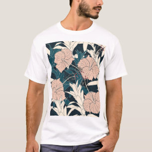 Tropische roze hibiscus, donkere achtergrond t-shirt