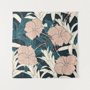 Tropische roze hibiscus, donkere achtergrond wandkleed