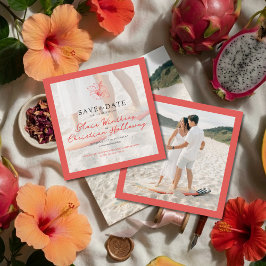 Tropische Roze Hibiscus Dubbelzijdige Foto Bruilof Save The Date