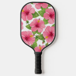 TROPISCHE ROZE HIBISCUS EN GROENE BLADEREN PICKLEBALL PADDLE