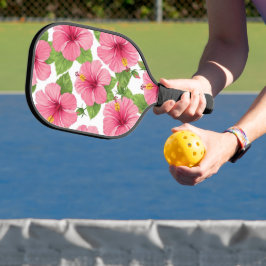 TROPISCHE ROZE HIBISCUS EN GROENE BLADEREN PICKLEBALL PADDLE