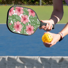 TROPISCHE ROZE HIBISCUS EN GROENE BLADEREN PICKLEBALL PADDLE