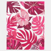 Tropische roze Hibiscus en Monstera bladeren patro Fleece Deken (Voorkant)