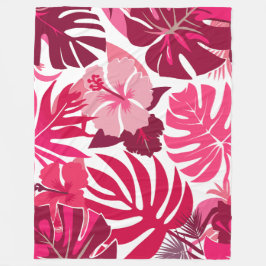 Tropische roze Hibiscus en Monstera bladeren patro Fleece Deken
