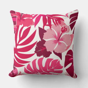 Tropische roze Hibiscus en Monstera bladeren patro Kussen