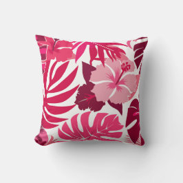 Tropische roze Hibiscus en Monstera bladeren patro Kussen