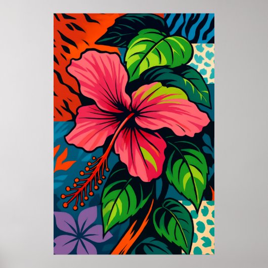 Tropische Roze Hibiscus Flower Art Poster (Voorkant)