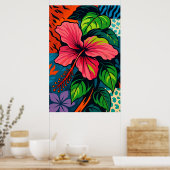 Tropische Roze Hibiscus Flower Art Poster (Keuken)