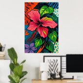 Tropische Roze Hibiscus Flower Art Poster (Thuiskantoor)