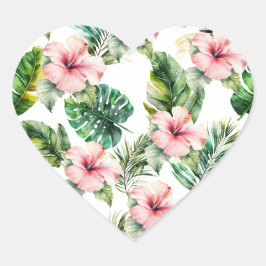 Tropische roze Hibiscus Flowers Hart Sticker
