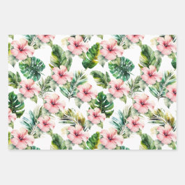 Tropische roze Hibiscus Flowers Inpakpapier Vel