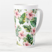 Tropische roze Hibiscus Flowers Latte Mok (Rechterhoek)