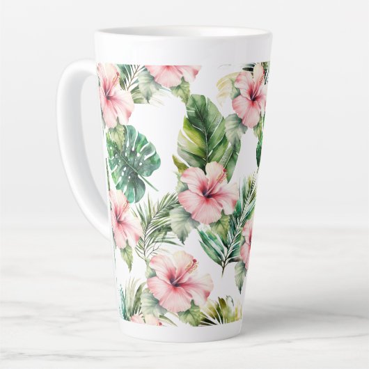 Tropische roze Hibiscus Flowers Latte Mok (Linkerhoek)