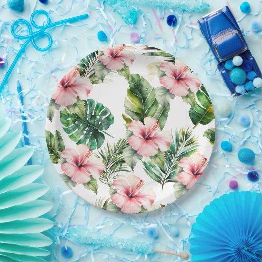 Tropische roze Hibiscus Flowers Papieren Bordje (Feest)