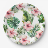 Tropische roze Hibiscus Flowers Papieren Bordje (Voorkant)