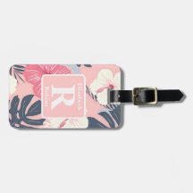 Tropische roze hibiscus gepersonaliseerd monogram