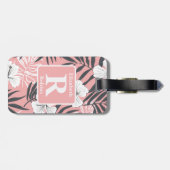 Tropische roze hibiscus gepersonaliseerd monogram bagagelabel (Achterkant horizontaal)