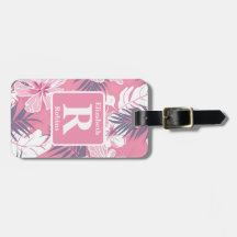 Tropische roze hibiscus gepersonaliseerd monogram